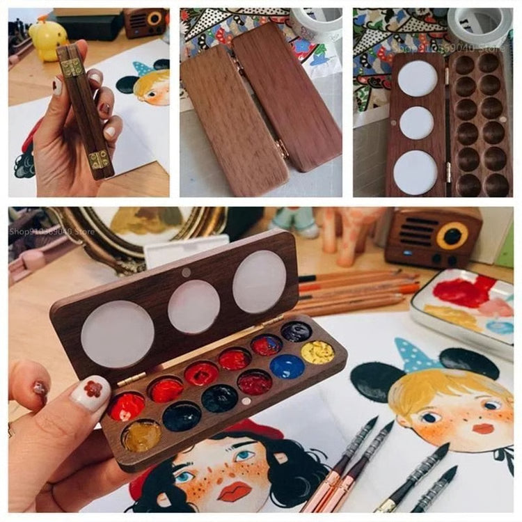 Portable Wooden Watercolor Paint Box Magnetic Travel Palette
