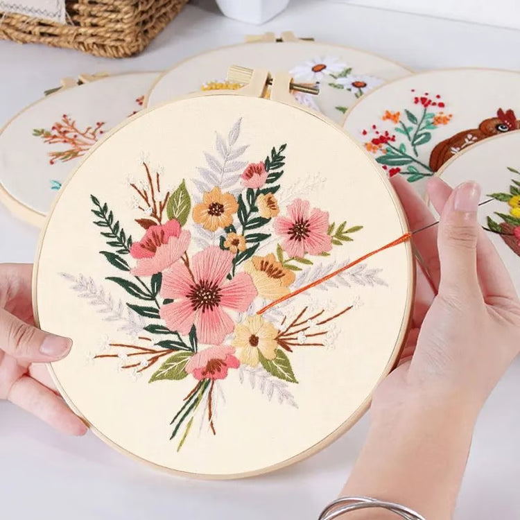 Embroidery Kit for Beginners Fabric Cross Stitch Kits for Adults DIY Embroidery Starter Kit with Flower Patterns