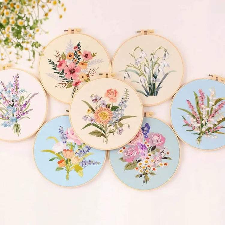 Embroidery Kit for Beginners Fabric Cross Stitch Kits for Adults DIY Embroidery Starter Kit with Flower Patterns