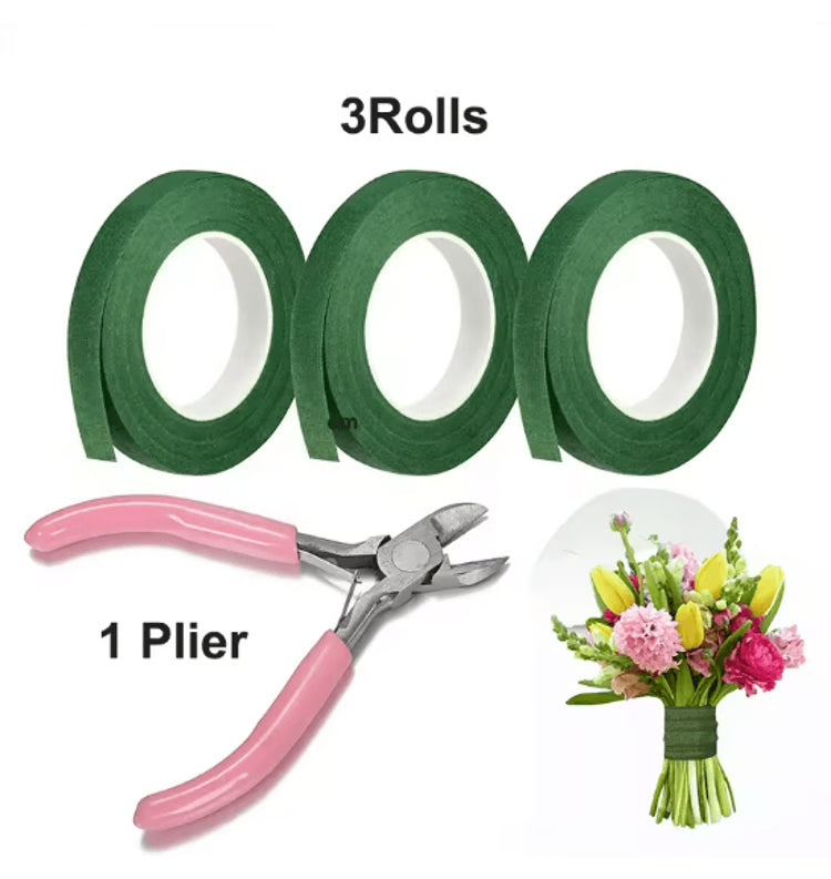 Green Floral Tape and DIY Flower Wrapping Tool Kit