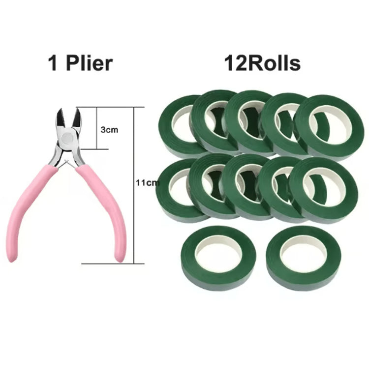 Green Floral Tape and DIY Flower Wrapping Tool Kit