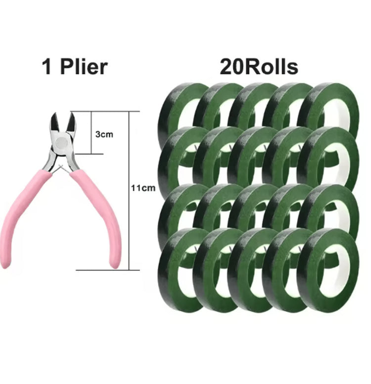 Green Floral Tape and DIY Flower Wrapping Tool Kit