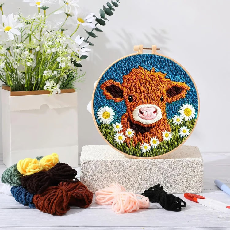 DIY Punch Needle Kit for Beginners Animal Embroidery Starter Craft Set with Hoop