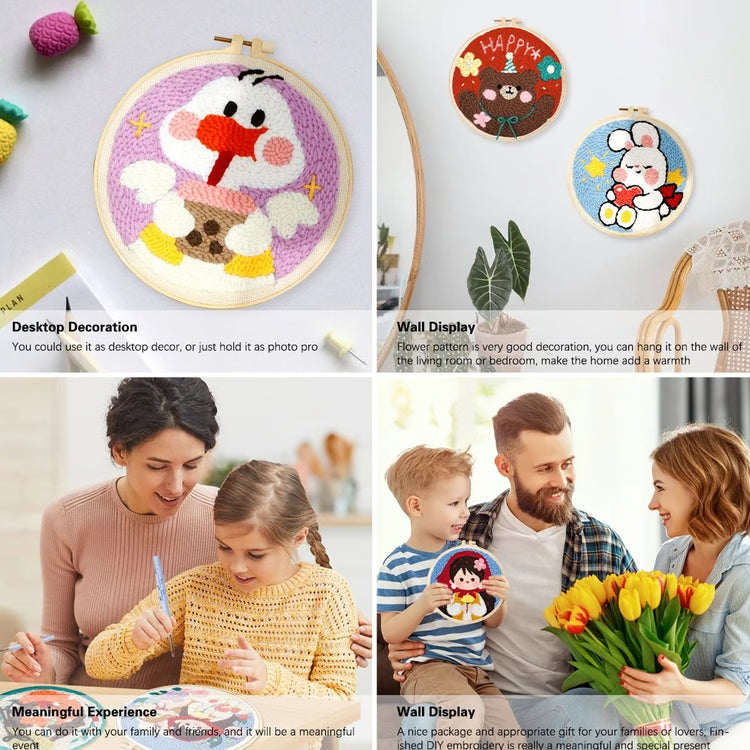 DIY Punch Needle Kit for Beginners Animal Embroidery Starter Craft Set with Hoop