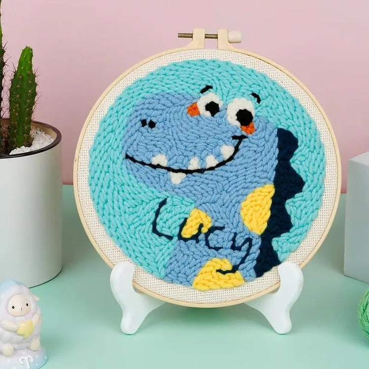 DIY Punch Needle Kit for Beginners Animal Embroidery Starter Craft Set with Hoop