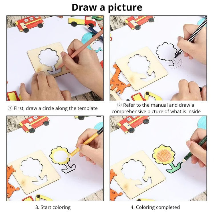 42-Piece Wooden DIY Drawing Template Set – Children's Creative Art Tool Kit