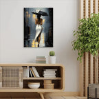 Romantic Rainy Night Canvas Art | Elegant Umbrella Street Scene with Wooden Frame