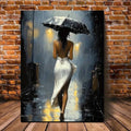 Romantic Rainy Night Canvas Art | Elegant Umbrella Street Scene with Wooden Frame