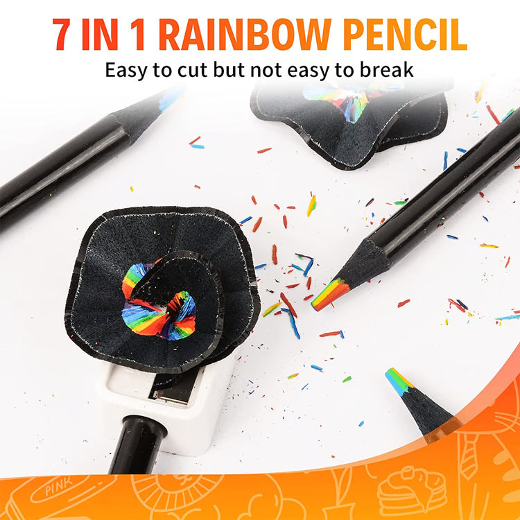 7-in-1 Rainbow Drawing Pencils, Colored Black Wood Pencils for Sketching, Doodling, Coloring & Painting